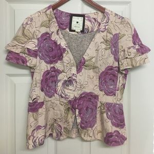 Anthropologie Elevenses Floral Short Sleeve Jacket